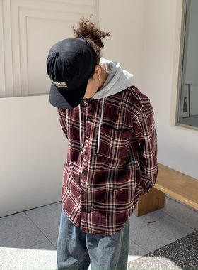 RonnShop秋冬新款日系宽松街头复古加绒羊毛连帽夹克