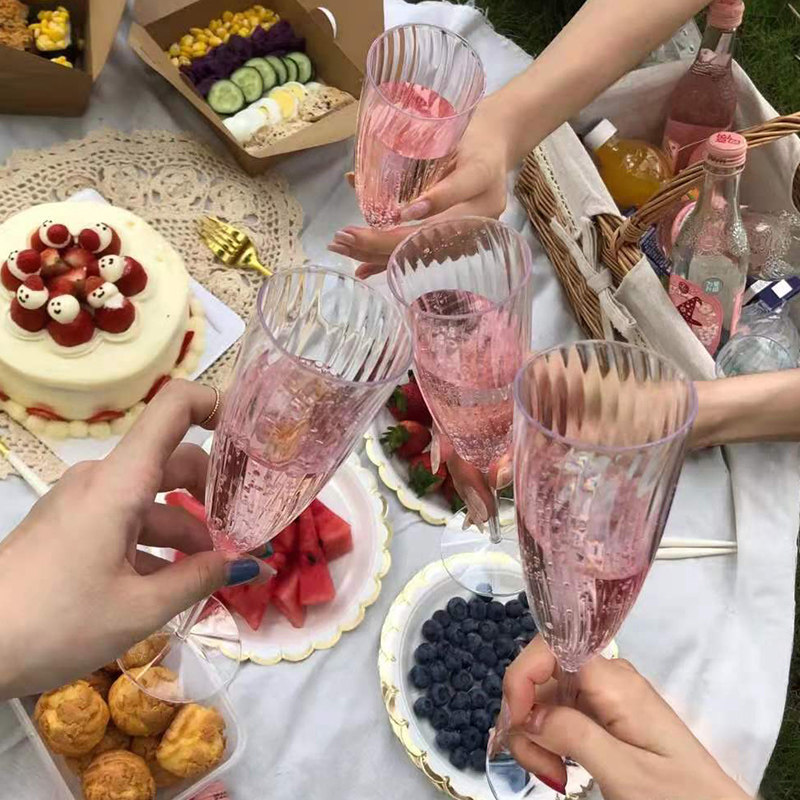 一次性红酒杯高脚杯塑料香槟杯宴会派对葡萄酒杯加厚野餐聚会杯子