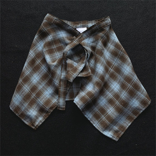复古咖色儿童屁帘蓝棕色格子系带腰巾男女跳舞叠穿遮屁帘配饰下摆