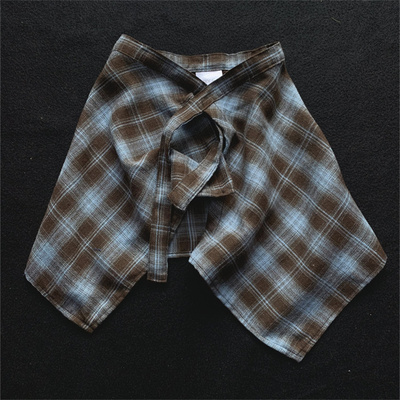 复古咖色儿童屁帘蓝棕色格子系带