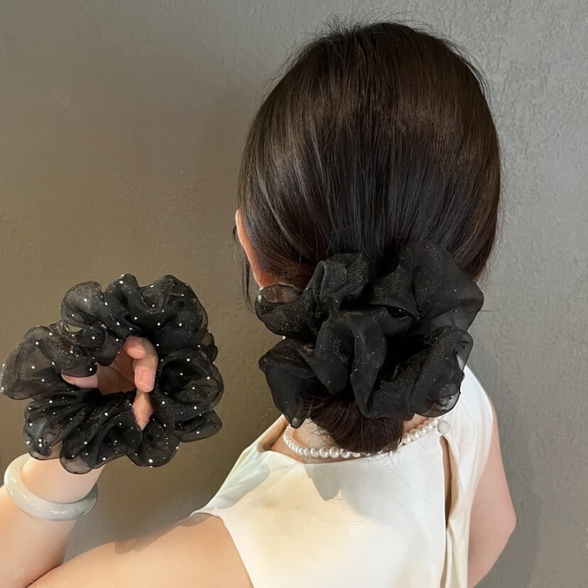 新款点钻工艺大肠发圈黑色气质复古简约款发绳头绳纯色优雅女法式