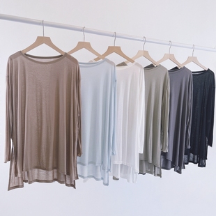 天丝宽松古典舞飘逸现代舞蹈服练功服上衣女新款 开叉 形体服中长款