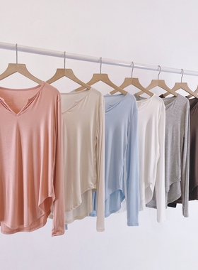 春新款V领宽松莫代尔舞蹈服长袖t女现代舞练功服古典舞形体基训服