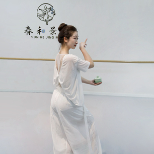 新款前后两穿古典舞现代舞蹈钉珠网纱上衣罩衫日常练功服装女短袖