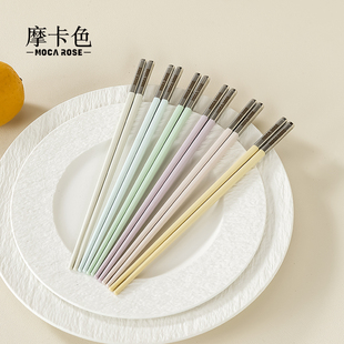 摩卡色合金筷子圆头高档高颜值分类用防滑耐高温新款分餐一人一筷