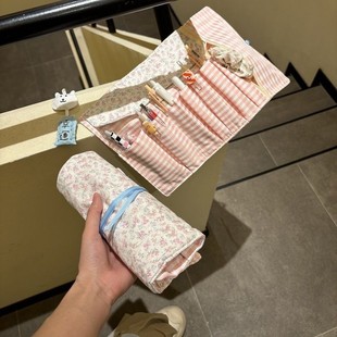 便携式化妆刷收纳包大容量眼线眉笔外出刷子包碎花绑带卷式收纳包