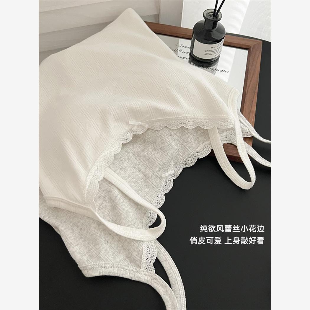 蕾丝吊带文胸白色内衣带胸垫背心女士美背打底无袖上衣夏薄款外穿