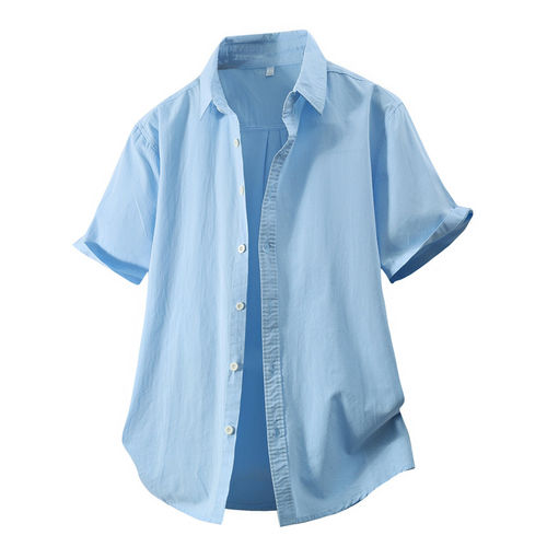 Succinct新款青少年潮大码复古短袖衬衫宽松商务休闲舒适纯色衬衣