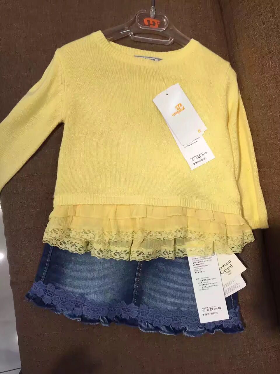 mayoral时尚收腰牛仔裙套头衫