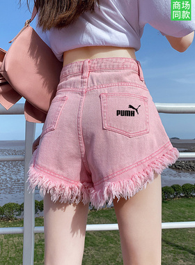 官网奥莱牛仔短裤女夏季2025新款高腰显瘦辣妹外穿流苏毛边a字裤