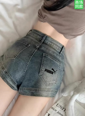 官网奥莱复古美式牛仔短裤女夏季辣妹小个子显瘦阔腿弹力短a字裤