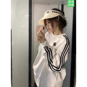 NY美式三条杠oversize纯棉卫衣女春秋2024新款设计感小众上衣加绒