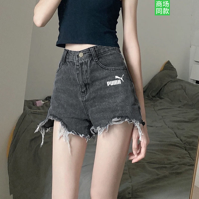 官网奥莱破洞牛仔裤女夏季黑色短裤2025新款直筒阔腿小个子设计感