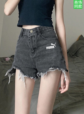 官网奥莱破洞牛仔裤女夏季黑色短裤2025新款直筒阔腿小个子设计感