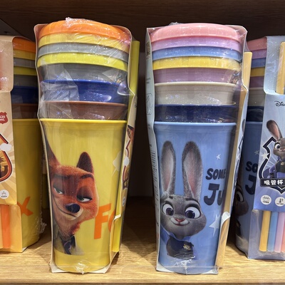 迪士尼疯狂动物城系列吸管塑料杯4件套 名创优品MINISO