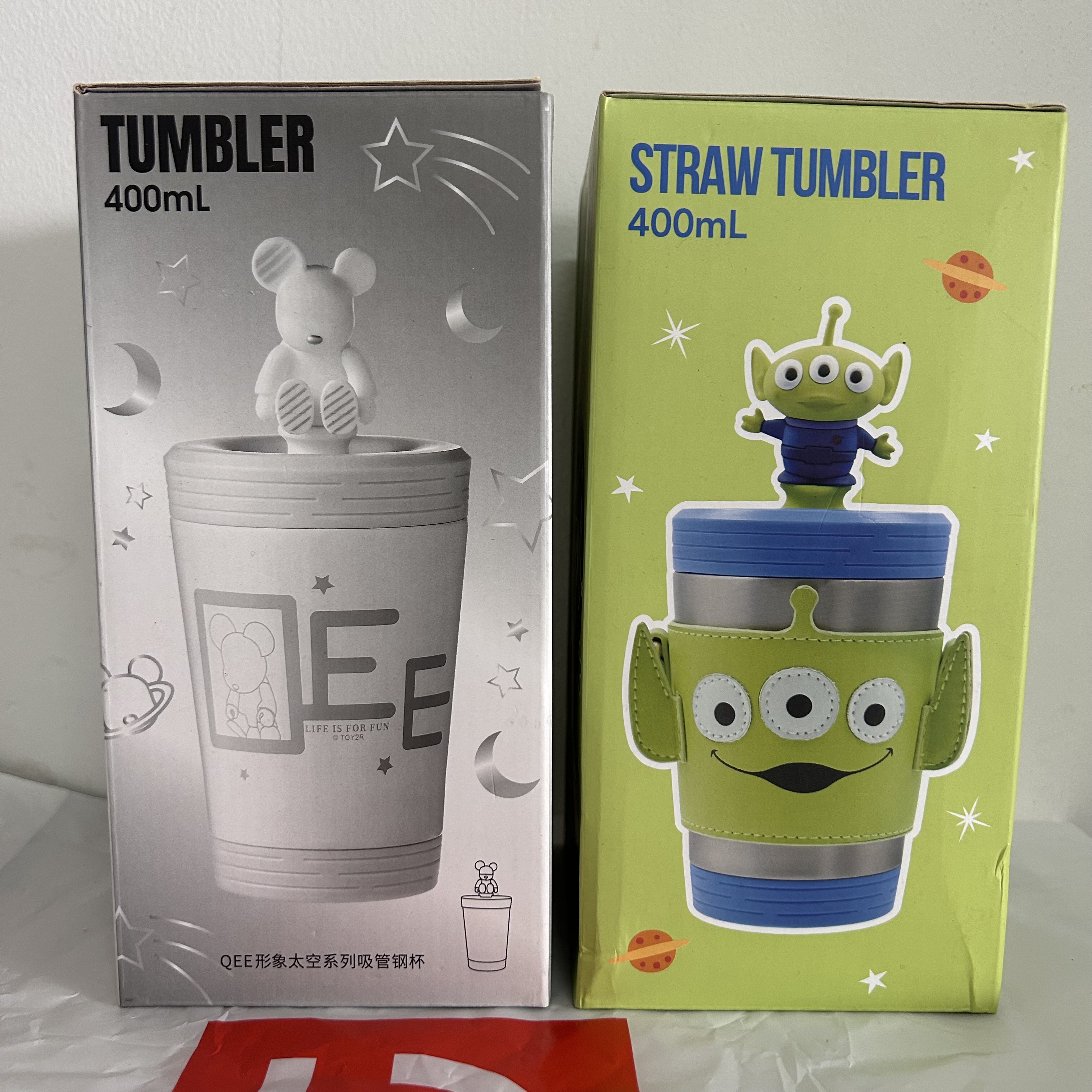迪士尼三眼仔&QEE卡通形象授权太空吸管钢杯400mL 名创优品MINISO
