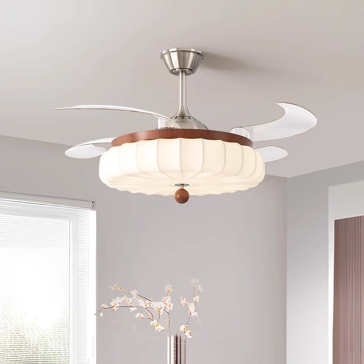 灯氏餐厅吊灯护眼卧室风扇灯复古布艺家用隐形电扇一体灯