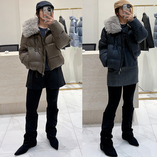 onebytow羽绒服女 羊羔毛领小个子泡芙90白鸭绒外套28257正品