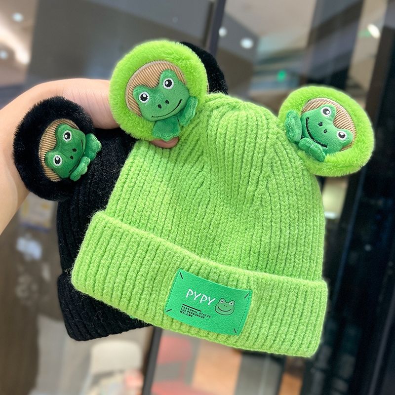男宝可爱立体青蛙日系卡通耳朵针织帽秋冬秋冬加厚女保暖护耳儿童