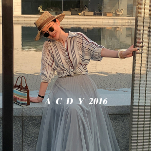 新款 ACDY 腔調新秀 秋季 女寬松顯瘦百搭5DCCS25842 休閑條紋襯衫