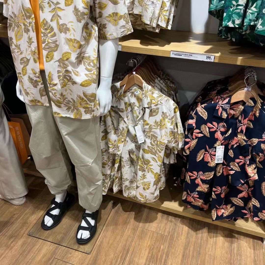 日单外贸2025夏季男装莫代尔棉混纺印花休闲衬衫458352 458353