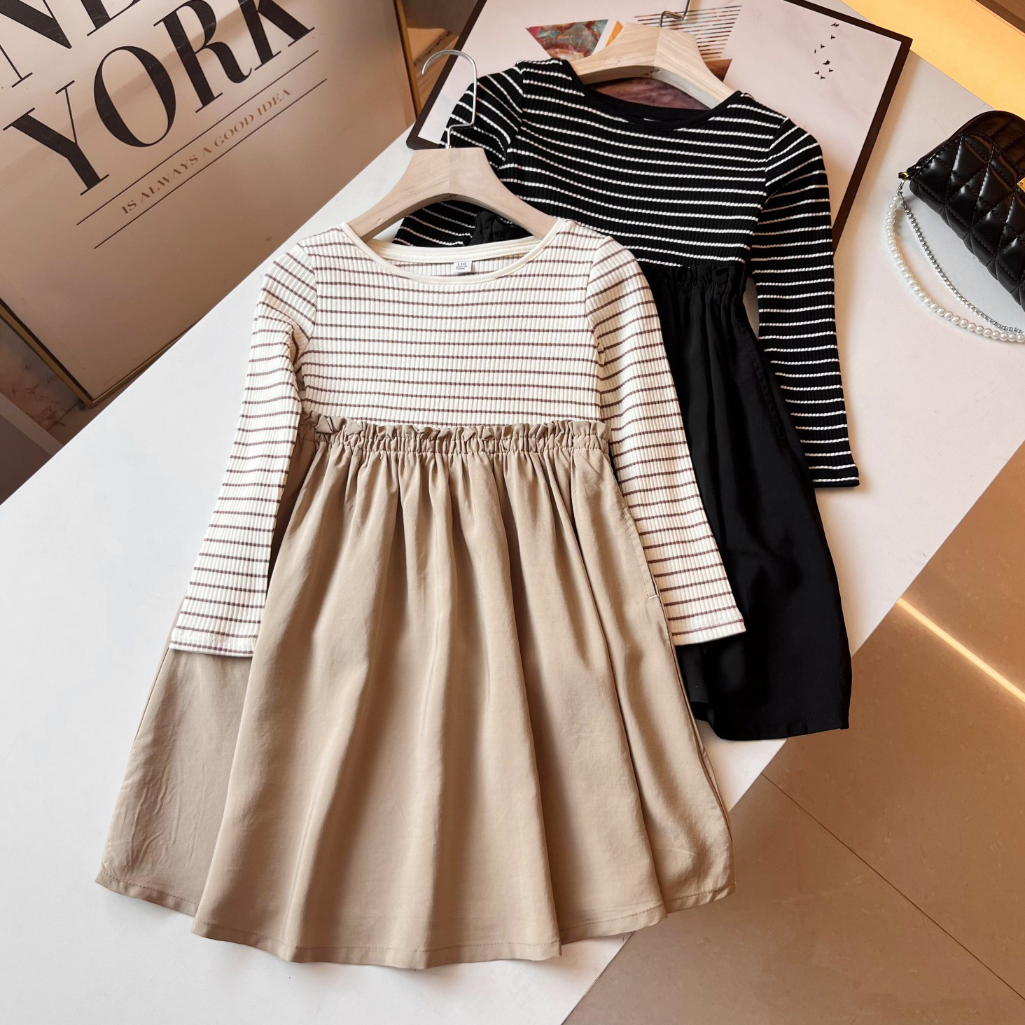 高品质童装！平替棉质童装女童拼接连衣裙长袖裙子X471364