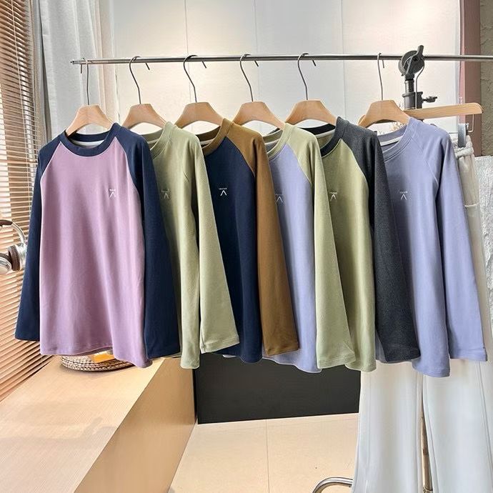 大厂订单！男女户外运动轻量保暖柔软亲肤加绒圆领长袖T恤秋冬