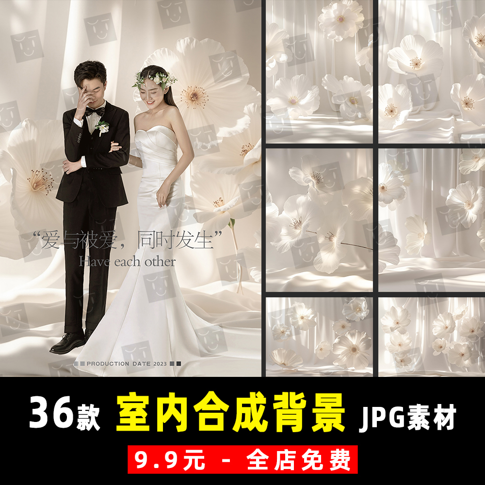 薇拉AI室内白树绸缎花拱门婚纱SD合成背景PS设计JPG素材模板 K967