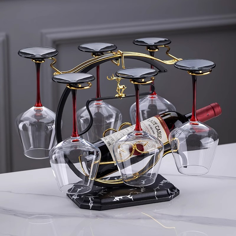 红酒杯水晶轻奢高级感架子倒挂家用勃艮第葡萄酒杯醒酒器套装杯子