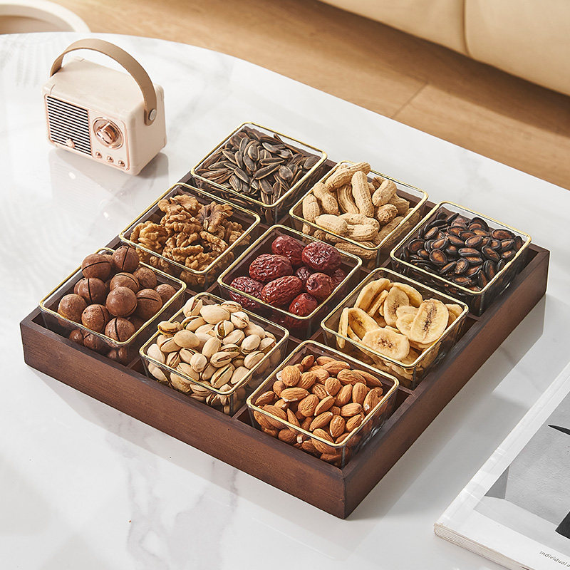 实木糖果盒新中式坚果干果盒客厅简约现代四宫格零食茶点盘点心盒