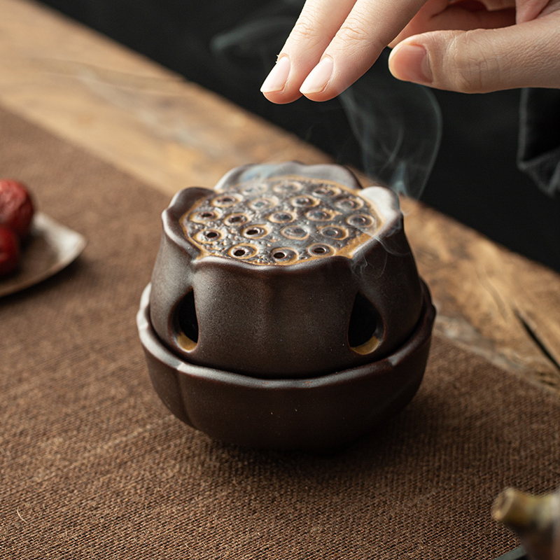 禅意莲蓬盘香炉家用室内香薰炉檀香茶道摆件沉香薰香炉陶瓷创意￼