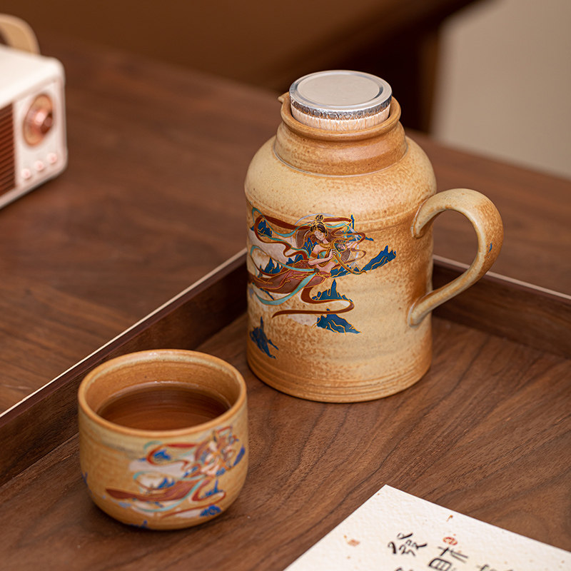 敦煌飞天覆古焖茶壶家用凉水壶花茶壶带盖陶瓷茶杯个人专用泡茶