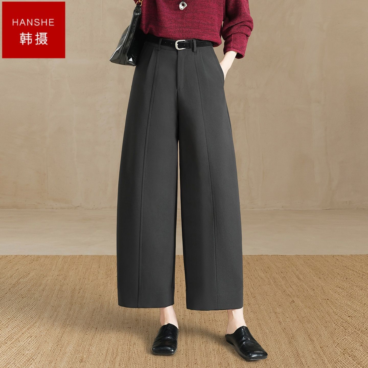 韩摄女秋季新款阔腿裤2026高腰休闲裤显瘦显腿直百搭舒适休闲裤子