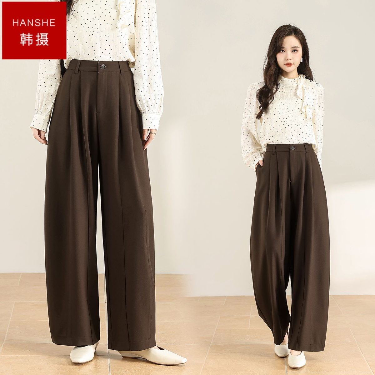 韩摄2026简约直筒裤女高腰显瘦不挑身材上班出游实穿女士时尚长裤