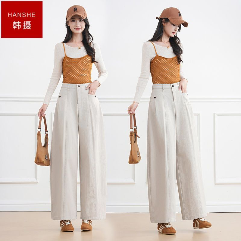 韩摄秋季休闲长裤高腰宽松版型修饰腿型日常出行简约百搭女士裤子