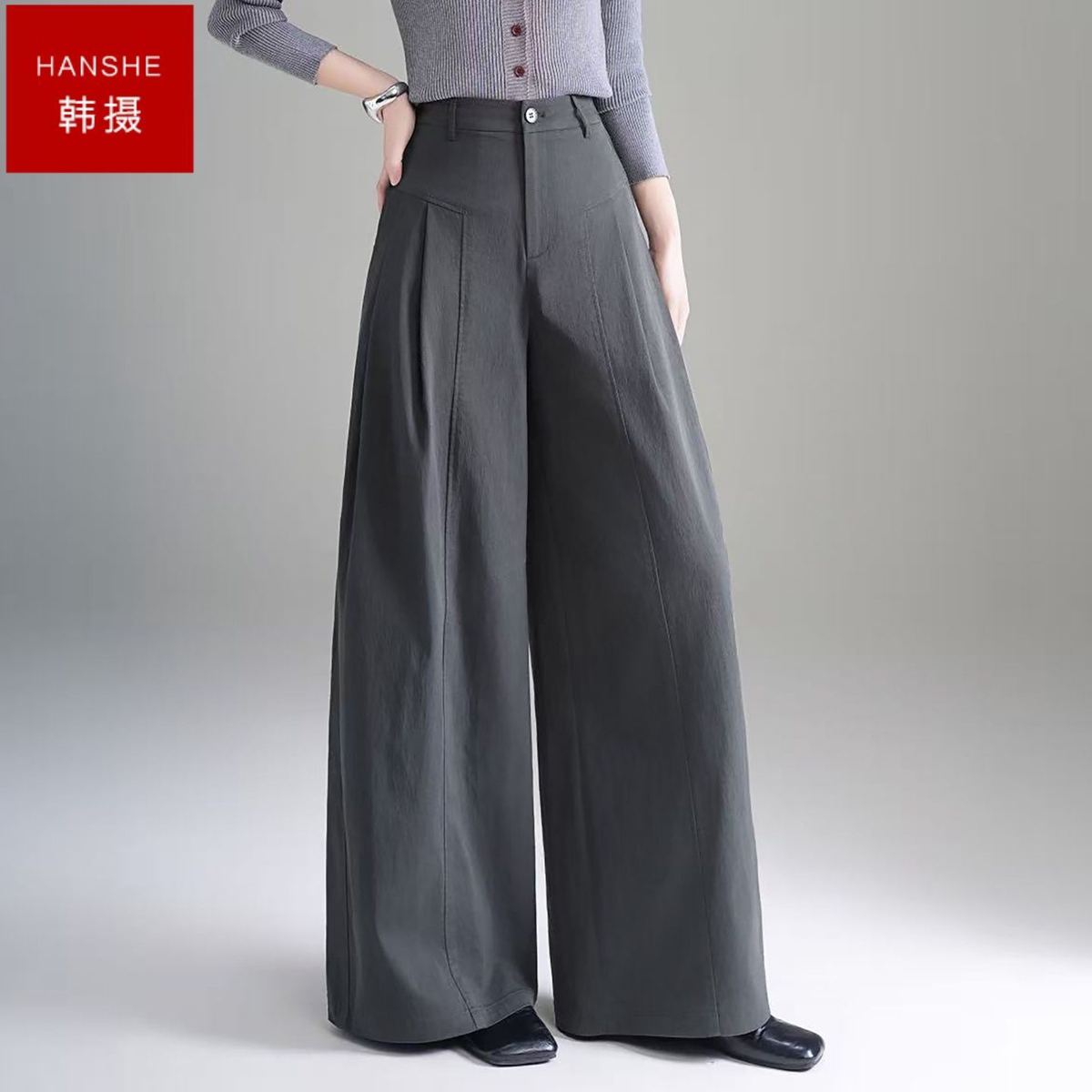 韩摄垂感腰阔裤女秋季2026高腰显瘦宽松新款休闲直筒拖地长裤裤子