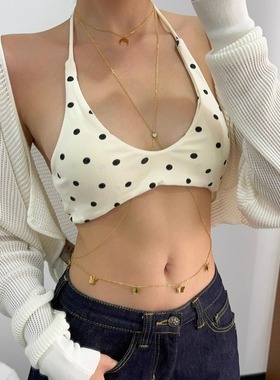 BRNT 月亮吊坠一体交叉精致钛钢沙滩比基尼身体链性感街拍腰链女