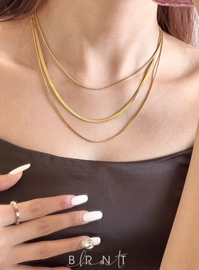 BRNT 欧美个性辣妹三层叠带ins风钛钢简约素链蛇骨链刀片链锁骨链