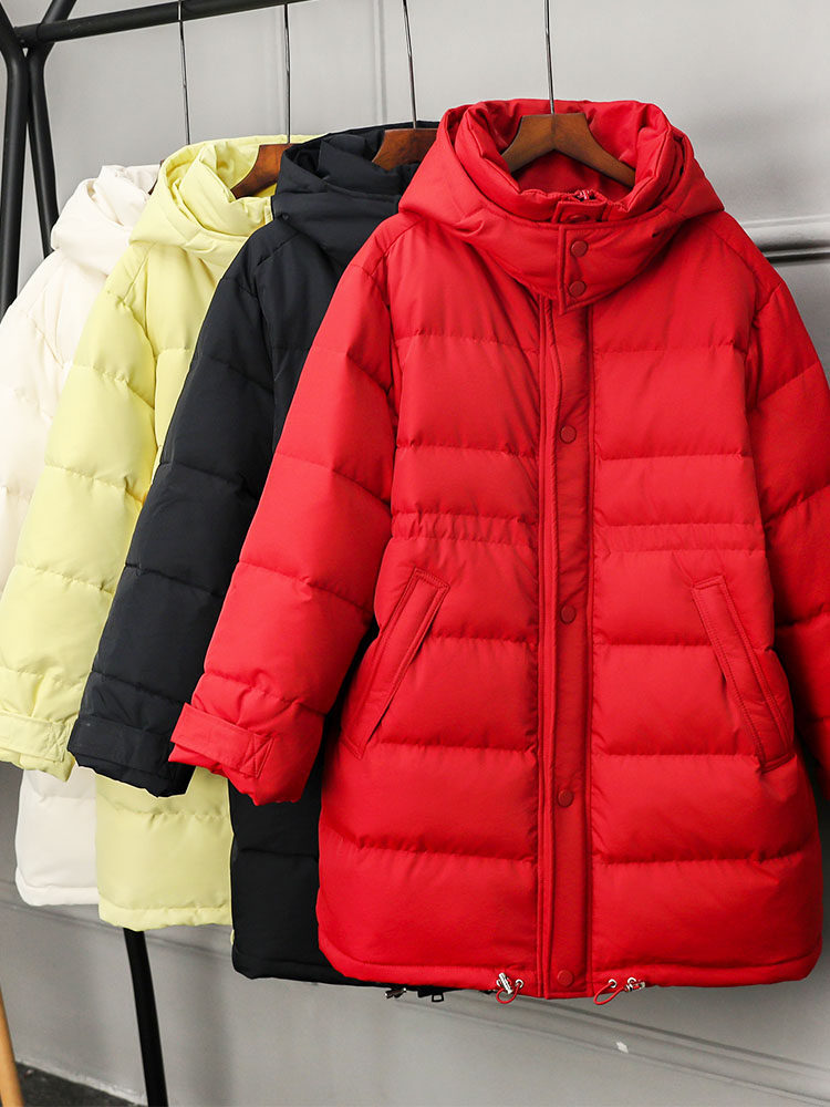 反季特卖羽绒服2020年新款女中长款韩版时尚收腰红色白鸭绒清仓潮