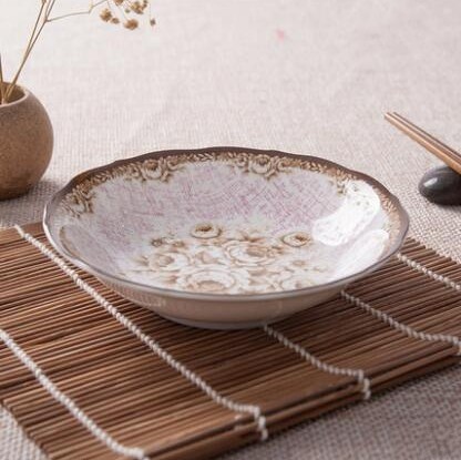 进口日本伊陶陶瓷餐具6.7寸釉下彩日式圆形汤盘 菜盘 深盘玫瑰5色