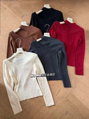 WEME2025冬季新款韩版高品质加厚修身显瘦百搭高领漏肩针织打底衫