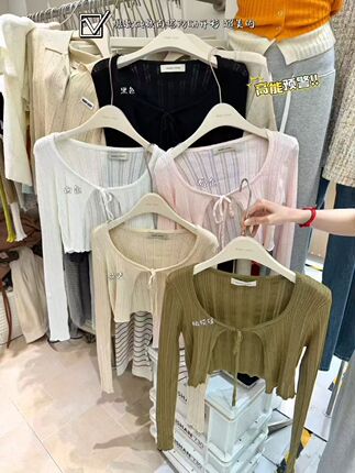 WANHGHONG2026夏韩版设计感针织开衫女长袖外搭短款空调衫防晒衫