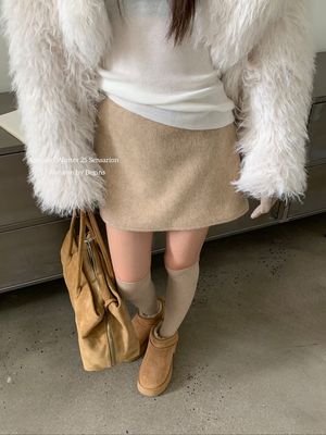 AME2025新款韩版冬高品质双面羊毛高腰显瘦加厚毛呢半身裙A字裙