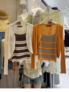 女修身 气质针织开衫 显瘦条纹背心两件套 family2026春夏新韩版 One