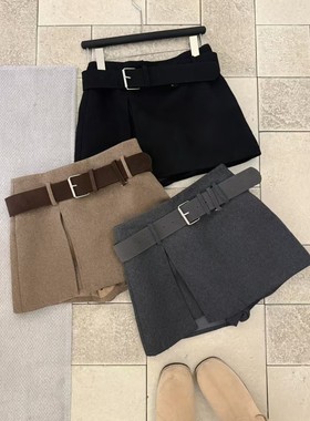 AME2025冬装新设计感高品质高腰显瘦加厚羊毛呢百搭A字半身裙短裙