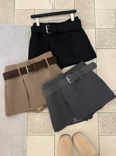 AME2025冬装 新设计感高品质高腰显瘦加厚羊毛呢百搭A字半身裙短裙