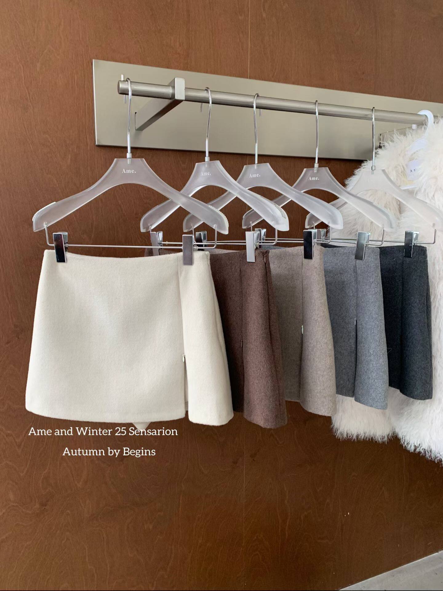 AME2025新款韩版冬高品质加厚羊毛呢前拉链开叉半身裙A字裙包臀裙