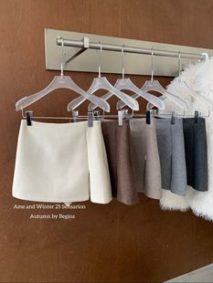 AME2025新款 冬高品质加厚羊毛呢前拉链开叉半身裙A字裙包臀裙 韩版