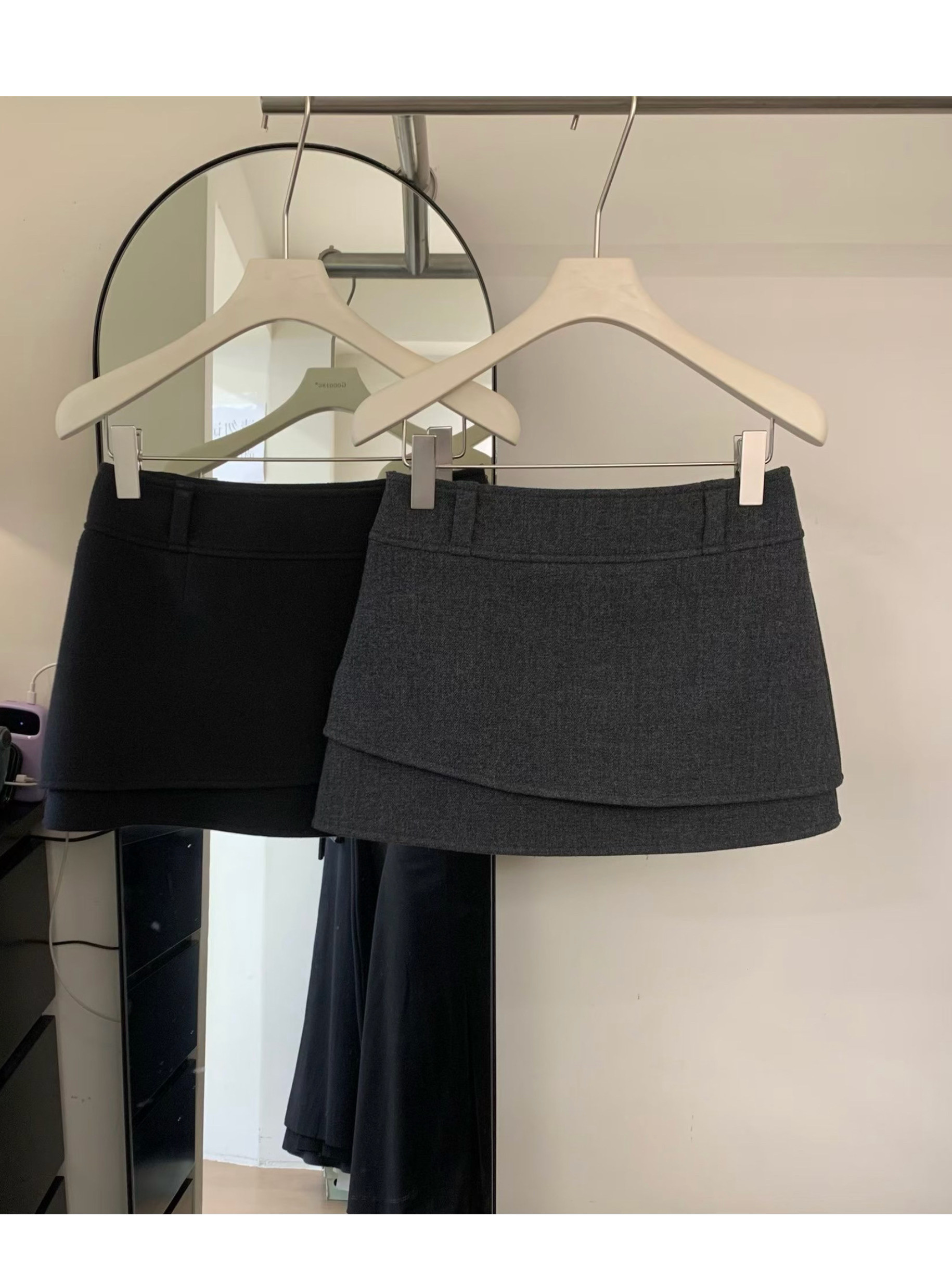 Gogoing2025冬高品质气质修身显瘦双层荷叶边不规则显瘦A字半身裙