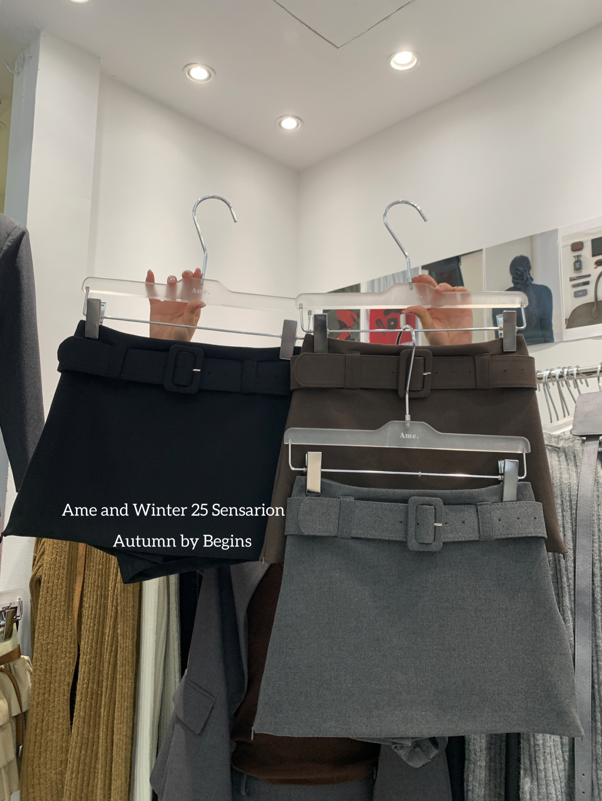 AME2025秋冬新设计感高品质百搭加厚2侧拉链配皮带西装磨毛半身裙